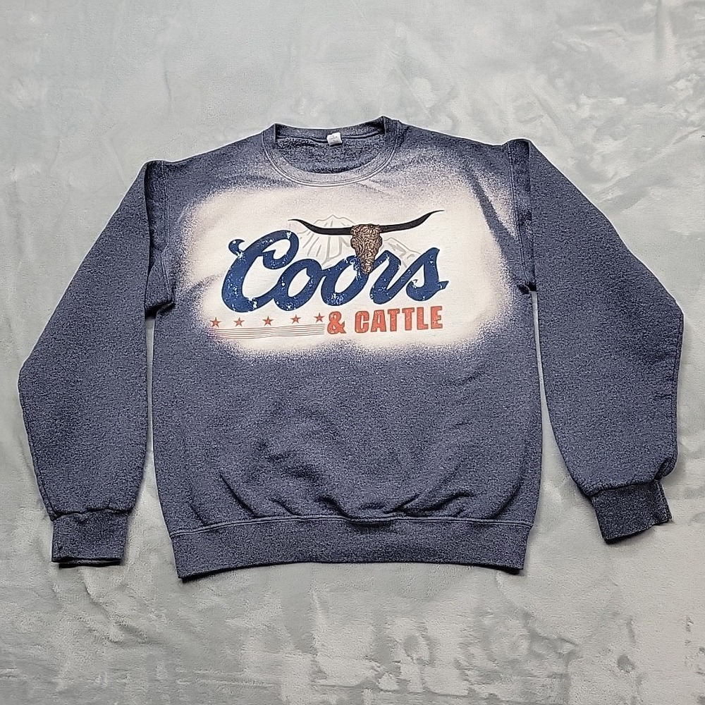 Coors Sweatshirt Womens L Navy Blue Bleached Graphic Pullover Western Cow Cattle